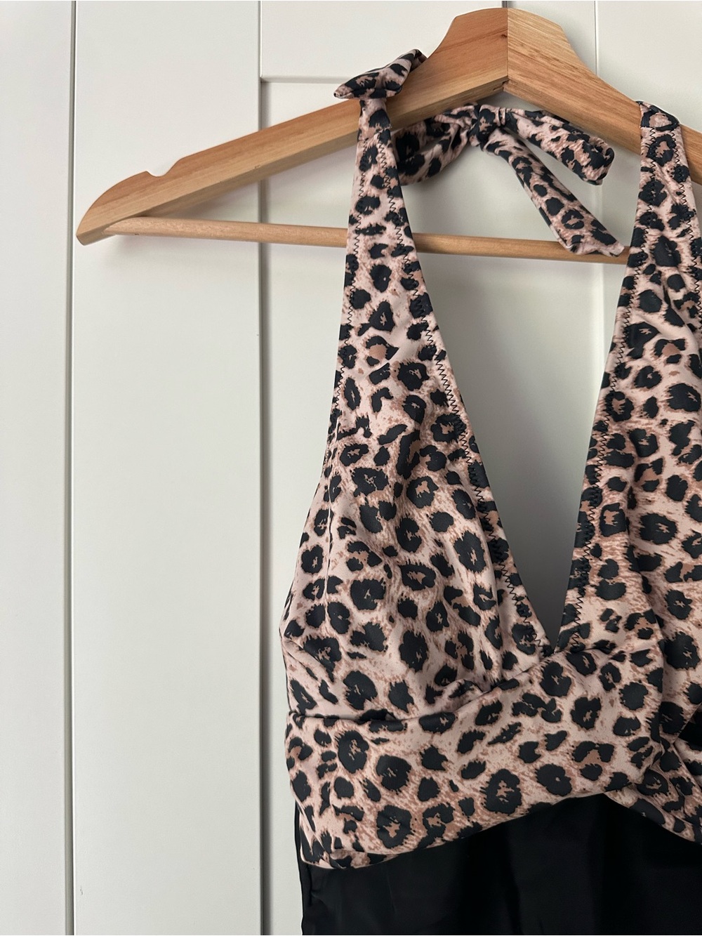 Leopard Halter One-Piece Swimsuit in Black and Tan - Picture 3 of 5